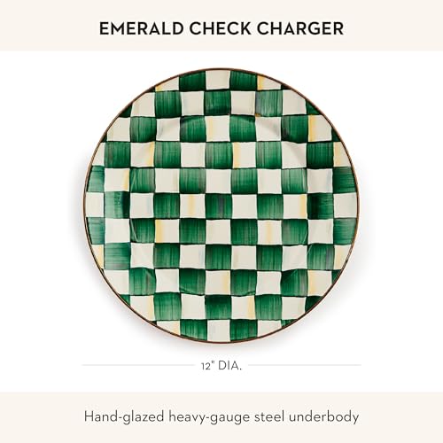 Image of MACKENZIE-CHILDS Enamel Charger Plate, Green-and-White Emerald Check