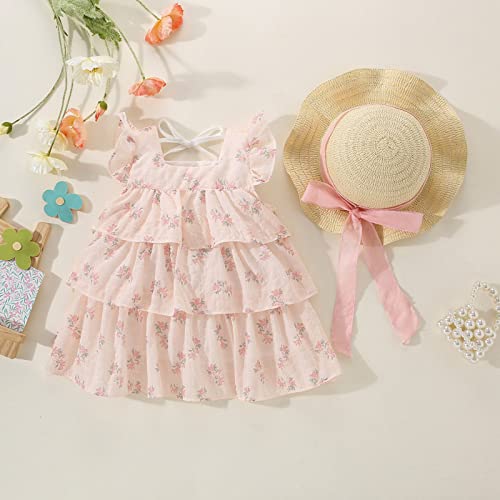 Toddler Girls Summer Sundress Fly Sleeve Floral Prints Ruffles Layered Princess Dress Girls Dance Party Dresses Clothes3