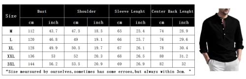 Jacansi Men's Linen Henley Shirts Long Sleeve Hippie Casual Beach T Shirts Black L #TOP6