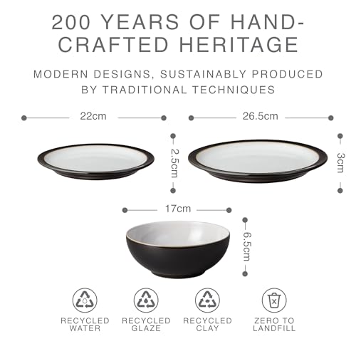 Denby - Elements Black Dinner Set For 4 - 12 Piece Ceramic Tableware Set - Dishwasher Microwave Safe Crockery Set - 4 x Dinner Plates, 4 x Medium Plates, 4 x Cereal Bowls - Image 6