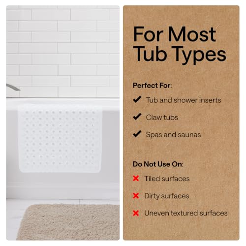 Image of GORILLA GRIP Patented Bath Tub Shower Mat, Machine Washable Bathtub Floor Liner Mats, Suction Cups and Drain Holes to Keep Tubs Clean, Soft on Feet, Bathroom Essentials, 35x16 Inch, White