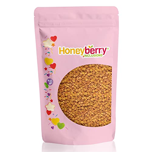HONEYBERRY INCLUSIONS Gold Stars - Gránulos de decoración comestibles de alta calidad para hornear, cupcakes y pasteles, helados, postres y glaseados, 200 g