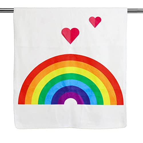 La Random 2 Pcs Rainbow Hearts Hand Bath Towels, Absorbent Soft Face Fingertip Towel For Bathroom Kitchen Dish Washcloths 30 Inch X 15 Inch #TOP4