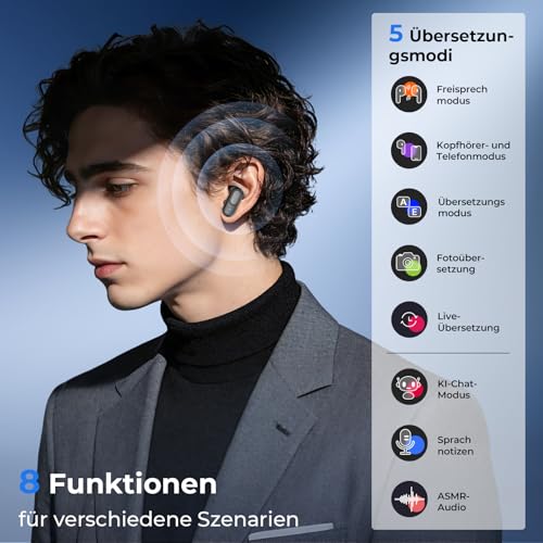 Relxhome NE51 5-1 KI Übersetzer Kopfhörer, 150 Sprachen & 8 Modi Übersetzungskopfhörer, Hi-Fi-Klang Stilvoll Ohrhörer mit Bluetooth 6.0, IPX5 Wasserdicht – für Reisen, Treffen und zum Übung