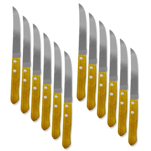 La mejor comparación de Cuchillo para carnes - solo los mejores. 48 Set 12 Cuchillos con sierra, Acero Inoxidable, con mango de madera juego de cuchillos de mesa, cuchillo económico