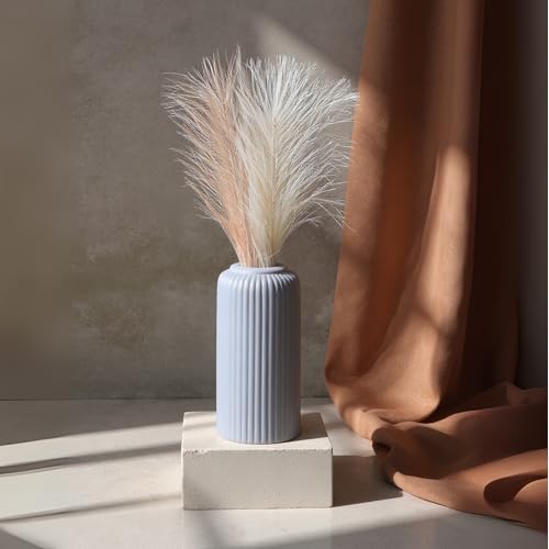 Image of KREATIVE ART'S Modern Ribbed Design Ceramic Flower Vase for Living Room, Flower Pots for Artificial Flower, Home Decoration Item, Home Decor, Vases for Living Room (Grey, Medium)