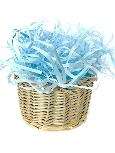 Image of Eco Sarras thin shredded paper crinkle paper grass strips gift tray decoration, gift hamper decorations, gift box fillers, wedding birthday & valentines day gift (1000 Grams / 1 KG, Sky Blue)