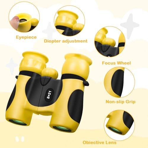 BLACKICE Kids Binoculars, High-Resolution 8x21, Kids Binoculars Gift Set for Boys & Girls, Shockproof & Compact for Bird Watching, Travel, Hiking, Camping, Hunting, Children Outdoor Gear(Yellow)