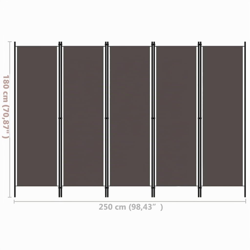 vidaXL Cloison de séparation 5 Panneaux Anthtracite 250x180 cm