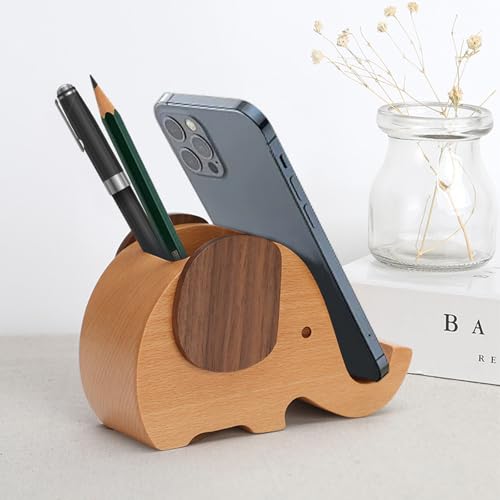 Wood Elephant Desk Organiser With Phone Holder - Image 4