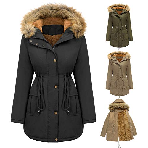 LUGOGNE Winter Coats for Women Warm Hooded Outerwear Solid Thick Padded Jacket Loose Fleece Oversized Hooded Coat