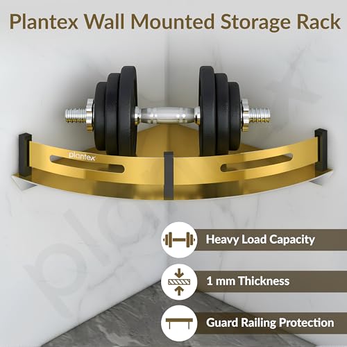 Image of Plantex Bathroom Corner Rack for Wall /Stainless Steel Shelf for Bathroom Corner with Railings /Bathroom Accessories Holder (12x12 inches, PVD Gold & Black)
