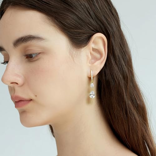 Dainty Gold Plated Huggie Hoop Earrings Trendy Imitation Cubic Zirconia Diamond Dangle Drop Earrings Hypoallergenic Jewelry for Women2