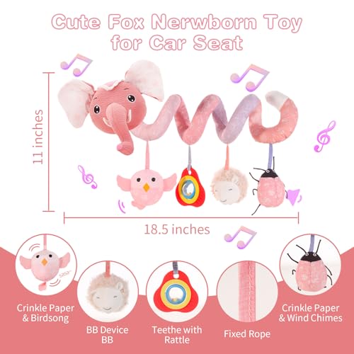 Image of FATI Car Seat ToysBaby Toys 0-6 Months, Spiral Plush Baby Toy for Baby Crib Carseat, Sensory Toys with Squeaker Teether Rattles for 0 3 6 9 12 Months Babies Ideal Gifts
