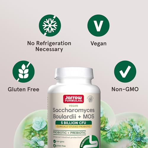 Image of Jarrow Formulas Saccharomyces Boulardii+MOS Probiotics for Digestive Health & Intestinal Tract Support-5 Billion CFU Per Serving-180 Delayed Release Caps - Probiotic+Prebiotic-180 Servings,(Pack of 2)