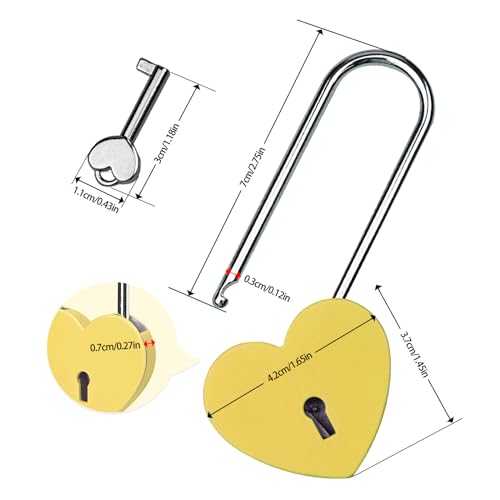 Image of Single Heart Lock with Key 3.5 Inches,50mm Love Padlock Rubber Painting Yellow Metal Love Lock for Lovelock Bridge,Card Box,Jewelry Box,Diary Book,Handbag