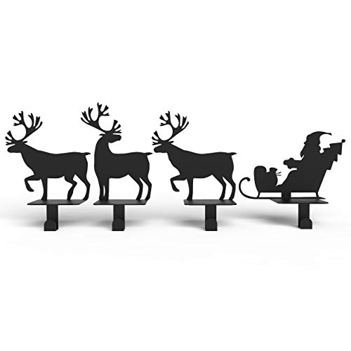 ESGO Christmas Santa and 3 Reindeer Stocking Holder, Christmas Decoration Metal, Stand Hangers, Chistmas Hooks, Christmast Elements, Xmas, Decor, Xmas Stocking Hanger