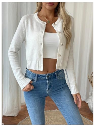 GORGLITTER Women's Lightweight Cropped Cardigans Button Up Long Sleeve Knit Sweater Dressy Fall Fashion 20252