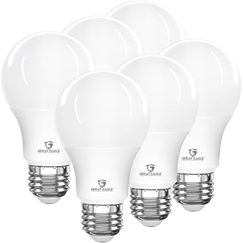 Great Eagle A19 LED Light Bulb, 9W (60W Equivalent), UL Listed, 5000K (Daylight), 800 Lumens, Non-dimmable, Standard Replacement (6 Pack)