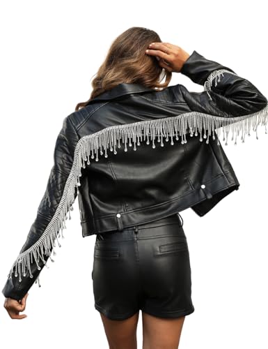 Bellivera Women's Fringe Faux Leather Jacket Tassel...