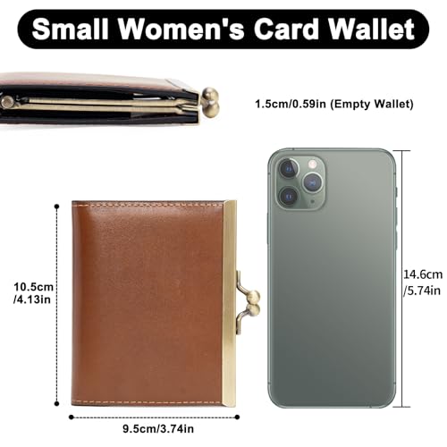 GOIACII Credit Card Holder Vintage Wallet for Women Genuine Leather Ladies Card Cases with Kiss Lock Small Brown4