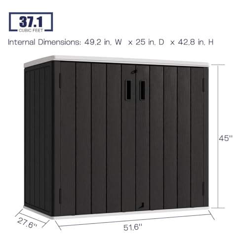 Image of KINYING Outdoor Horizontal Storage Sheds,37 Cu.ft Outdoor Storage Cabinet Waterproof Resin Tool Storage Box for Lawn Mower,Garden Tools and Patio Furniture, Lockable (Black)