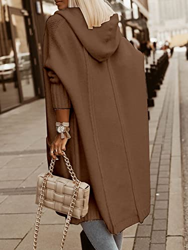 Image of Aoysky Womens Long Cardigans Cable Knitted Open Front Oversized Hooded Outerwear Sweater Coat