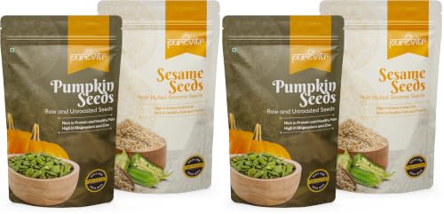 Image of Purevitr Pumpkin Seeds & Non-Hulled Sesame Seeds Combo | 400g (200g Each) | High in Protein, Fiber & Essential Nutrients | Superfood for Healthy Living (Pack of 2)