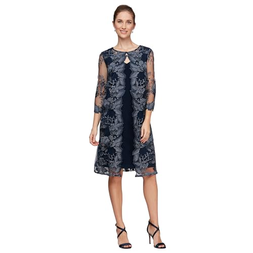 Image of Alex Evenings Womens Midi Scoop Neck Shift Dress with Jacket (Petite and Regular)