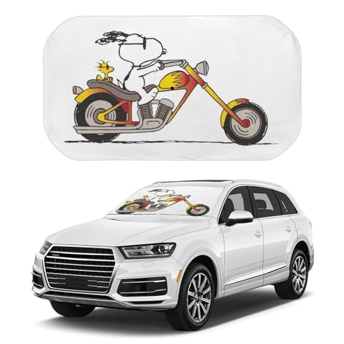 スヌーピー 車用 サンシェード 傘型 折り畳み式 フロントガラス用 車用パラソル 日焼け対策 日よけ 遮光 強力断熱 車内用品 UVカット 車中泊 プライバシー保護 取付け簡単 収納便利 収納ポーチ付き 133x73cm