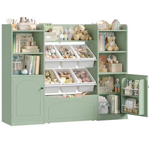 FOREHILL Mueble Juguetes Organizador, Librería Infantil Montessori, Mueble Almacenaje Juguetes, Estantería Infantil para Juguete y Libros, Organizador Juguete, con 6 Cajas, Vetde, 140.5x33x108.2cm