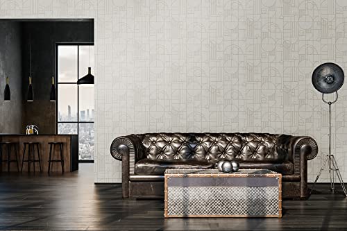 Livingwalls Home Spa 386992 - Carta Da Parati Geometrica Art Deco In Tessuto Non Tessuto, 10,05 X 0,53 M, Made In Germany, Bianco, Oro, 10,05 M X 0,53 M - 3