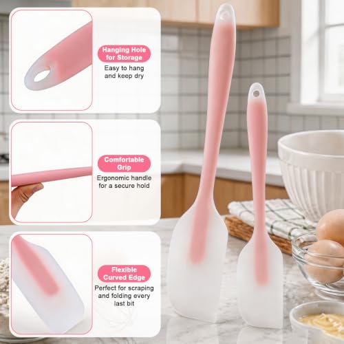 Image of 2Pcs Silicone Spatulas,Translucent Heat Resistant Flexible Non-stick Spatula,Food Grade Kitchen Essential Grip Gadgets Premium Scraper(Pink,Mix)