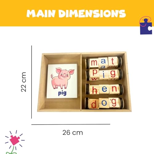 Image of Montessori Wooden Spelling Game for 4 Year Old Boys - 54 Flash Cards, 3 Letter Word Puzzle, Learn First Words, Educational Learning Toy for Kids 3-5 Years