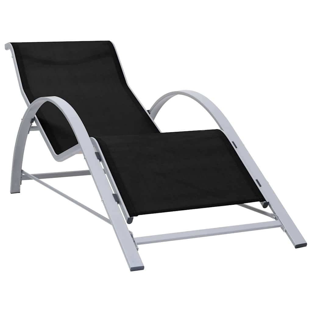 Leżak do opalania, tekstylen, aluminium, czarny, leżak ogrodowy, leżak plażowy, składany, regulowany, na taras, balkon, basen, kemping i urlop