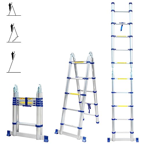 HOSTRÖM Echelle télescopique articulée 3,2m STEMPAKT, escabeau 2x5 marches Pliable Professionnel Multifonction, H Max Travail 4,1m, Garantie 5 Ans