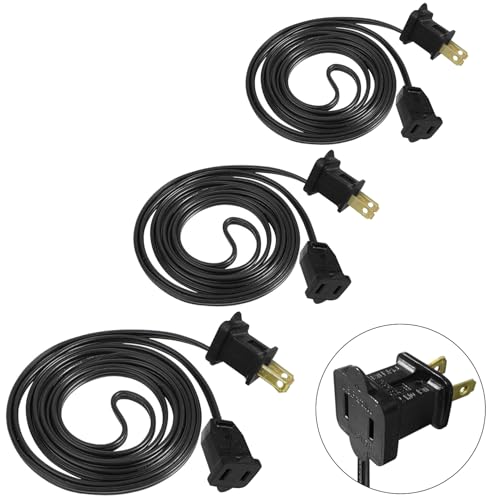 3 Pack 6 FT Polarized Extension Cord, US AC 2-Prong Black Male/Female Outlet 20AWG Saver Power...