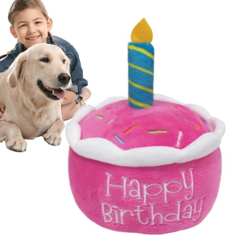 Ceolup Gefülltes Geburtstagskuchen-Hundespielzeug, Hunde-Geburtstags-Plüschtier,Schönes Plüschhut-Kuchen-Haustierspielzeug - Junge Mädchen Hund Geburtstagsgeschenk, Welpe Kuchen Welpe Cupcake Plüsch