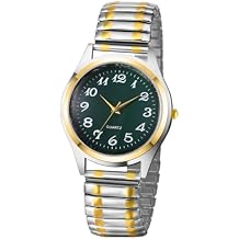 JewelryWe Mens Ultra Thin Easy Reader Watch with Elastic Strap Golden/Silver Watches for Valentines Day