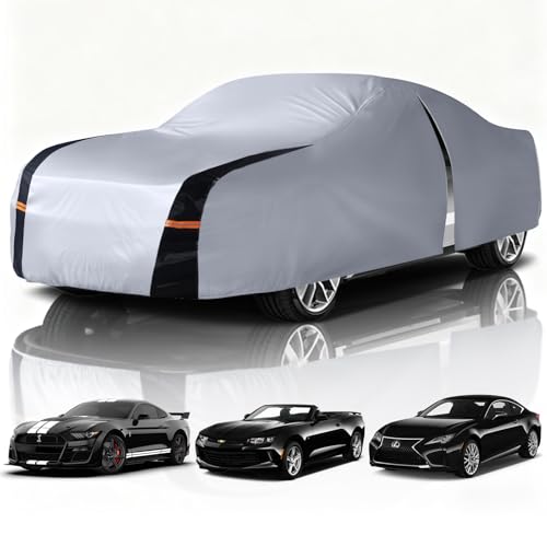 Image of Coupe Car Cover Waterproof All Weather, 10 Layers Outdoor Car Covers for Muscle Car - Sun & Rain Protector Full Exterior Covers. Custom Fit Ford Mustang, Shelby Camaro, etc C4(Gift Towel /Storage Bag)