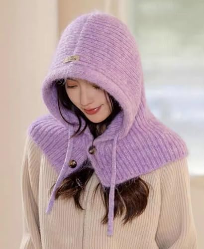 Scarf for Women Balaclava Beanie Warm Knitted Hat Neck Gaiter Casual Versatile Loose Fit Woolen Wrap with Drawstring Button4
