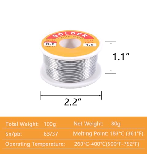 Image of 63 /37 Tin-Lead Rosin Core Solder Wire for Electrical Soldering, Flux Content 2%, 1.5mm,100g(Net 80g)