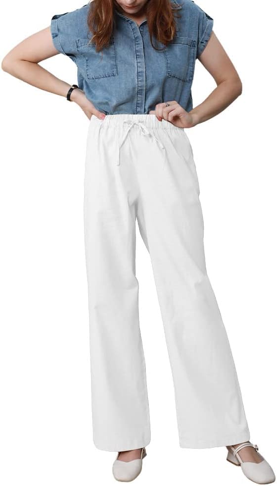 yoeasy Women Cotton Linen Drawstring Wide Leg Pants High Waisted Casual Loose Trousers with Pockets - Image 2