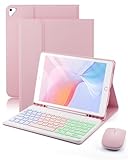 für iPad 6 Generation(2018)/ iPad 5 Generation(2017)/IPad Pro 9.7 (2016)/ IPad Air 2 (2014) 9.7 Zoll Hülle mit Kabelloses Bluetooth Deutsch (QWERTZ) Beleuchtete Tastatur und Maus,Backlit Keyboard Case