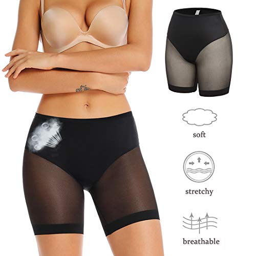 WOWENY Slip Shorts for Under Dresses Seamless Boy Shorts Underwear for Women Anti Chafing Thigh Bands (Black(mesh), x-Large) - Thumbnail 5