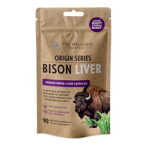 Bison Liver Natural Beauty Hormone Balance Vitality - Grass-Fed & Finished Organ Capsules for Collagen & Skin Health | 90ct (1 Month Supply)