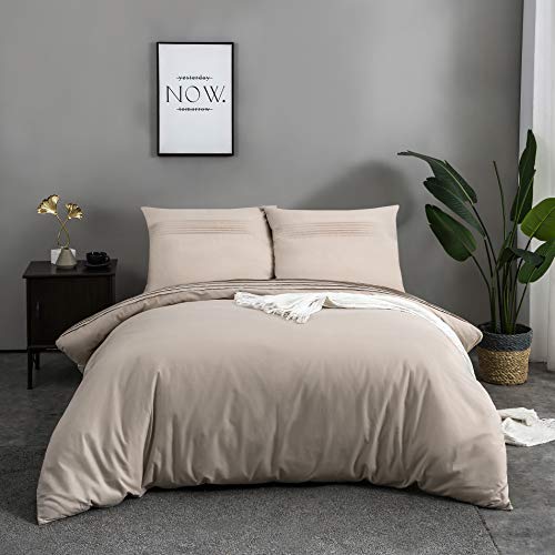Housse de couette 220x240 coton haut de gamme plissé beige chic