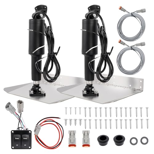 Image of 15101-104 9 inch x 12 inch Standard Boat Trim Tab Kit, 12V Electric Trim Tabs with Double Rocker Switch for 16-25 ft Boats