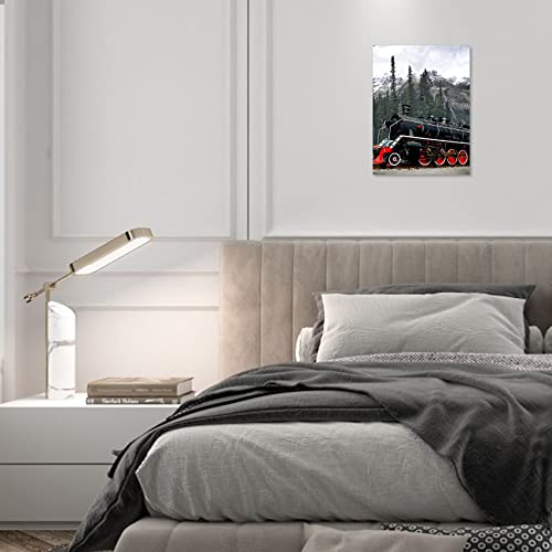Black Red Wall Decor Train Snow Mountain Pictures For Bathroom Bedroom Office Kitchen Canvas Wall Art Farmhouse Painting Artwork Prints Poster Modern Home Wall Decorations Framed 12" X 16" #TOP4