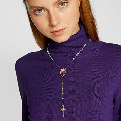 Custom4U Personalized Rosary with Picture Custom Rosary Beads Catholic Necklace for Women Men Miraculous Medal Crucifix Cross Y Necklace Stainless Steel Chain Rosary Prayer Gifts (with Gift Box)2